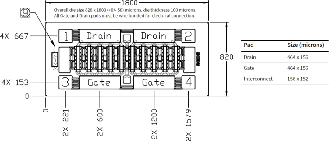 Disegno meccanico - Wolfspeed HEMT GAN CGHV600 a 6 GHz Disegno meccanico - Wolfspeed HEMT GAN CGHV600 a 6 GHz