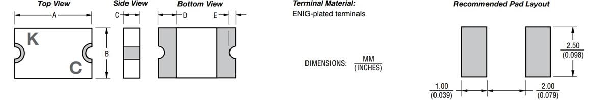 Mechanical Drawing - Bourns MF-USHT Multifuse® PTC Resettable Fuses