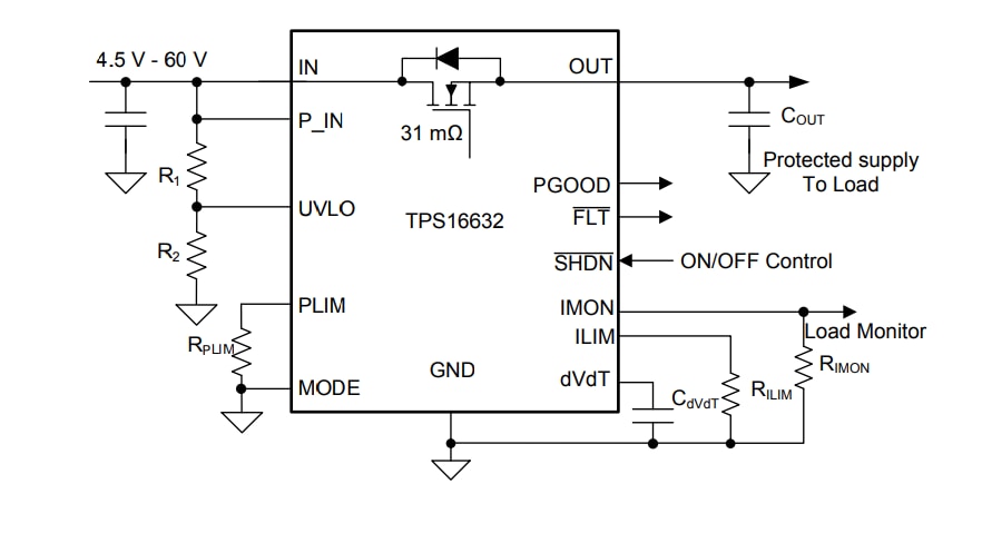 Schema - Texas Instruments Fusibili elettronici TPS1663x 60 V, 6 A