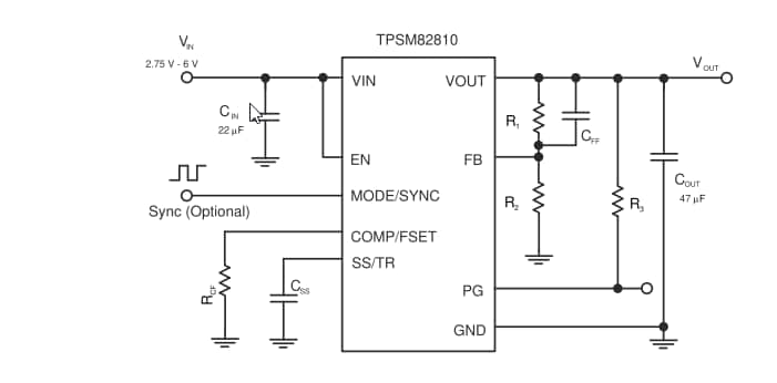 Schema - Texas Instruments Moduli di alimentazione MicroSiP™ Step-Down 4A/3A TPSM8281x