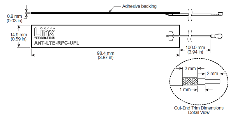 Disegno meccanico - TE Connectivity / Linx Technologies Antenne dipolari integrate LTE/LPWA ANT-LTE-RPC