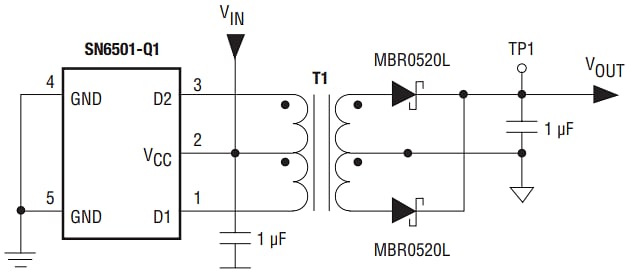 Schema di circuito di applicazione - Bourns Trasformatori di potenza conformi a AEC-Q200 HCT