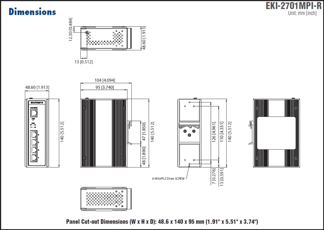 Disegno meccanico - Advantech Iniettore EKI-2701MPI ed estensore EKI-2701MPI-R