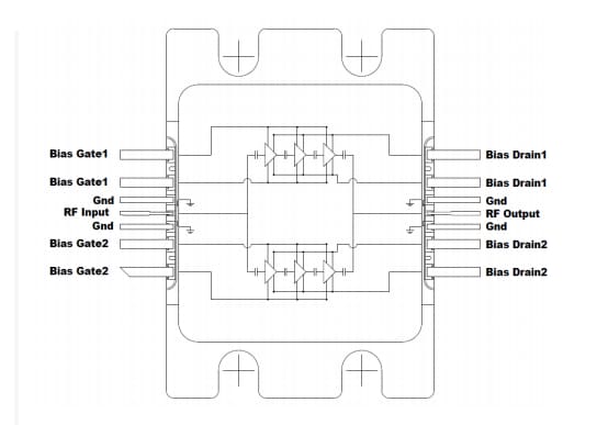 Disegno meccanico - MACOM Amplificatore di potenza GaN MMIC da 90 W CMPA1C1D080F