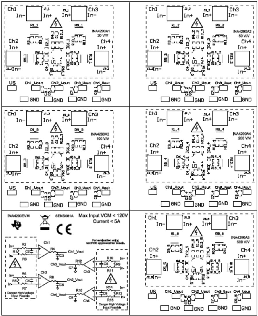 Disegno meccanico - Texas Instruments Modulo di valutazione (EVM) per amplificatore INA4290EVM