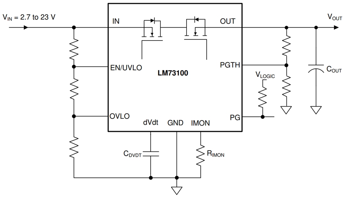 Schema - Texas Instruments Diodo ideale da 5,5 A LM73100