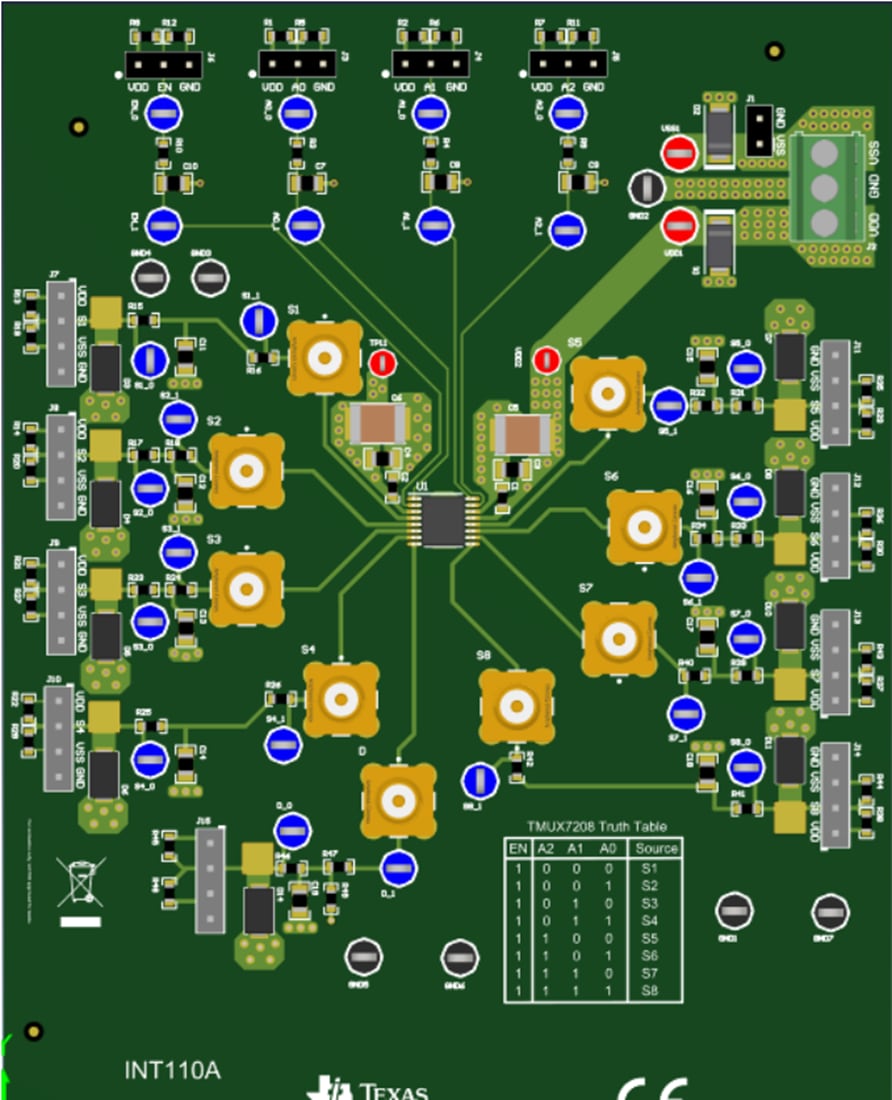 Disegno meccanico - Texas Instruments Modulo di valutazione (EVM) per multiplatore TMUX7208EVM