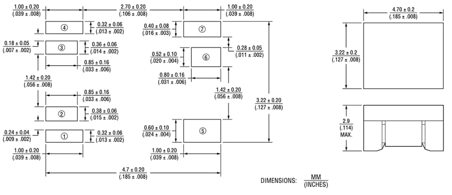 Disegno meccanico - Bourns Trasformatori LAN a chip SM453230-1x1N7Y