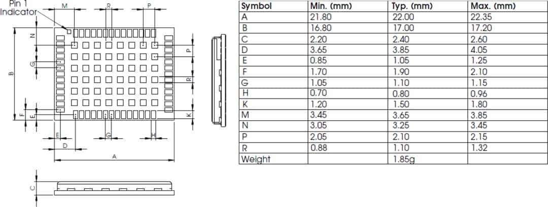 Disegno meccanico - u-blox Modulo GNSS ZED-F9P