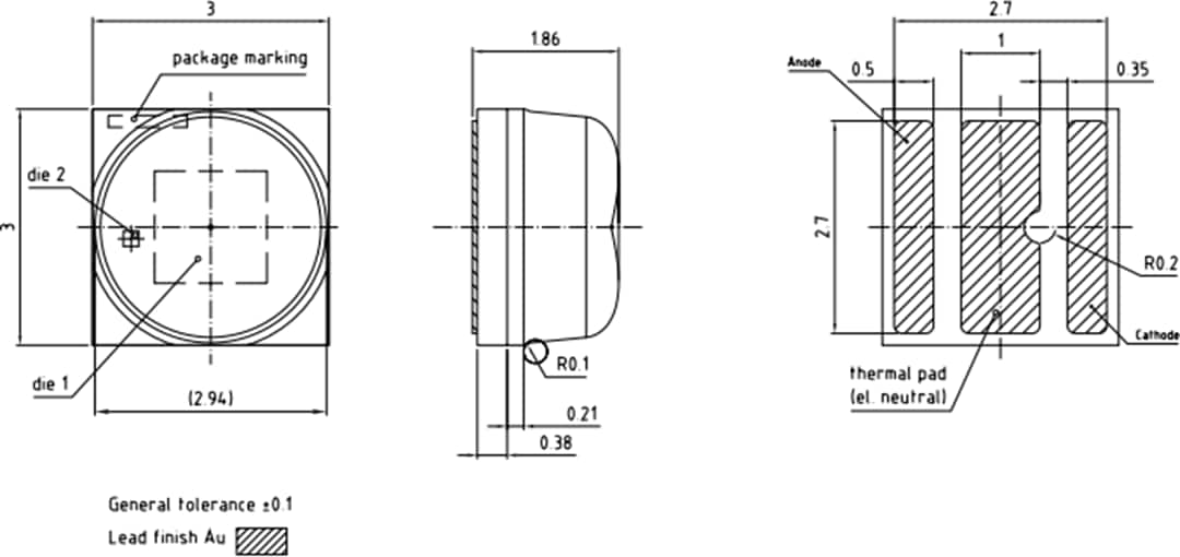 Disegno meccanico - ams OSRAM LED rosso lontano CSBPM2.24 OSLON®