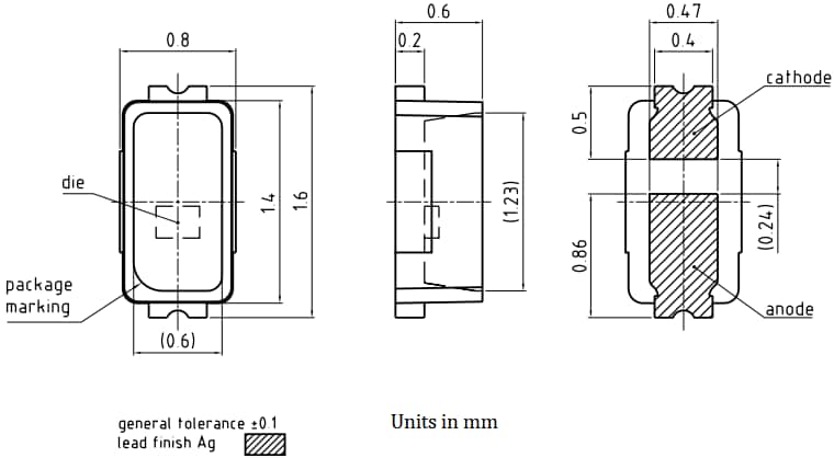 Disegno meccanico - ams OSRAM LED E1608 KW DELSS2.CC 30 mA OSTUNE
