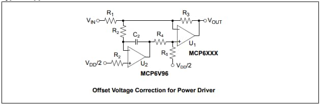 Schema di circuito di applicazione - Microchip Technology Amplificatori operazionali MCP6V96/6U/7/9
