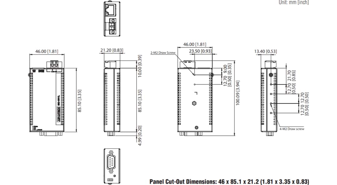 Disegno meccanico - Advantech Server EKI-1511 per dispositivi da seriale a Ethernet