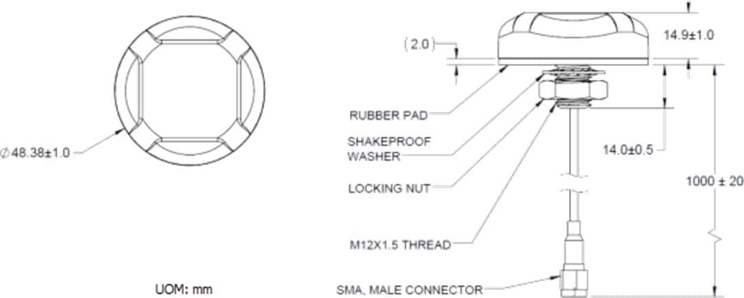 Disegno meccanico - TE Connectivity GNSS Mini GNS1559MPF