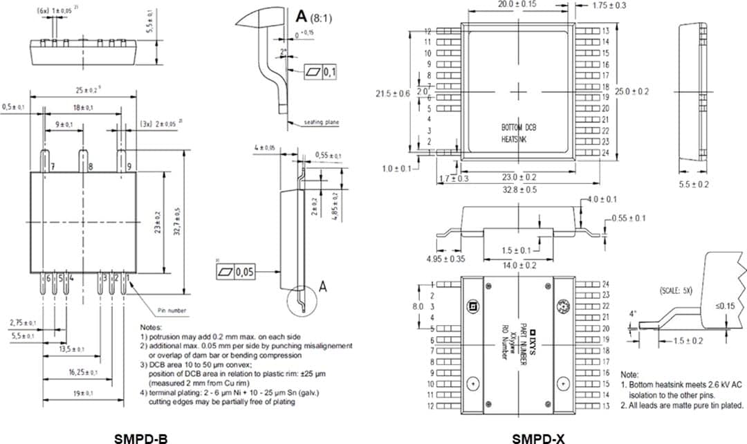 Disegno meccanico - IXYS Dispositivo di potenza a montaggio superficiale (SMPD)