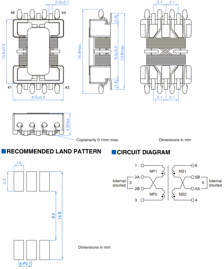 Disegno meccanico - TDK Trasformatori SMD di grado automobilistico VMT