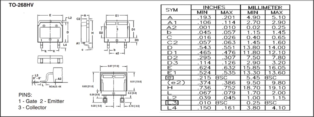 Disegno meccanico - IXYS IGBT BiMOSFET™ a conduzione inversa IXBx14N300HV Disegno meccanico - IXYS IGBT BiMOSFET™ a conduzione inversa IXBx14N300HV