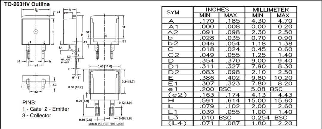 Disegno meccanico - IXYS IGBT BiMOSFET™ a conduzione inversa IXBx14N300HV Disegno meccanico - IXYS IGBT BiMOSFET™ a conduzione inversa IXBx14N300HV