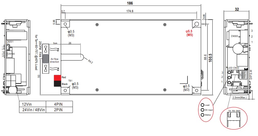 Disegno meccanico - MEAN WELL Inverter CC-CA NTS-250P/400P