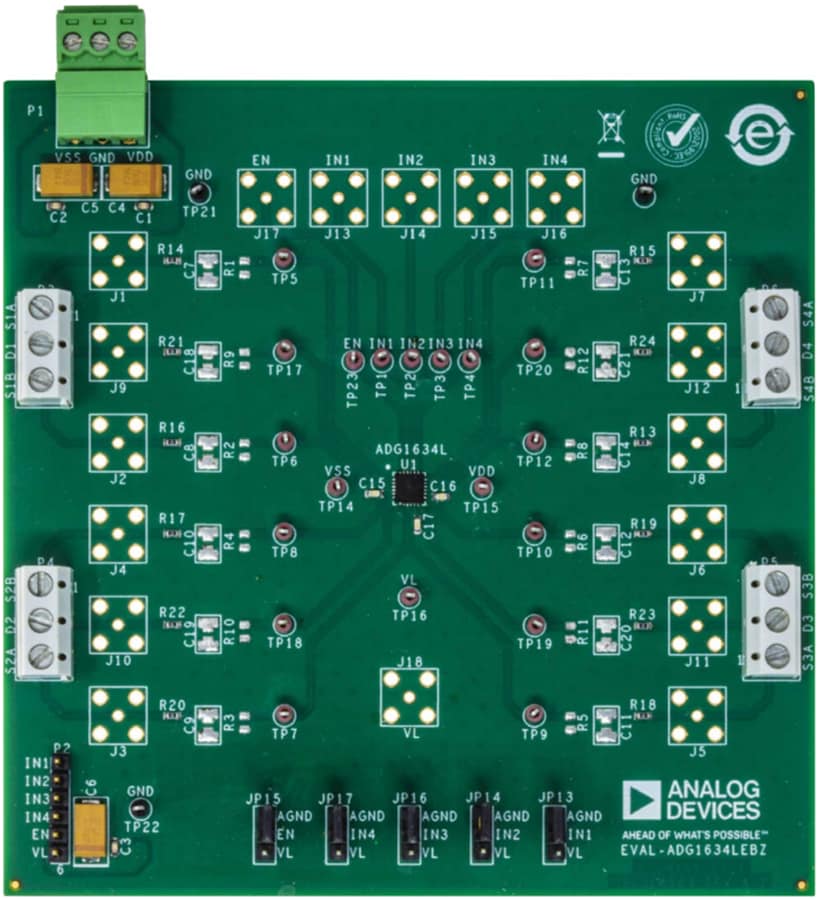 Disegno meccanico - Analog Devices Inc. Scheda di valutazione EVAL-ADG1634LEBZ per ADG1634L Disegno meccanico - Analog Devices Inc. Scheda di valutazione EVAL-ADG1634LEBZ per ADG1634L