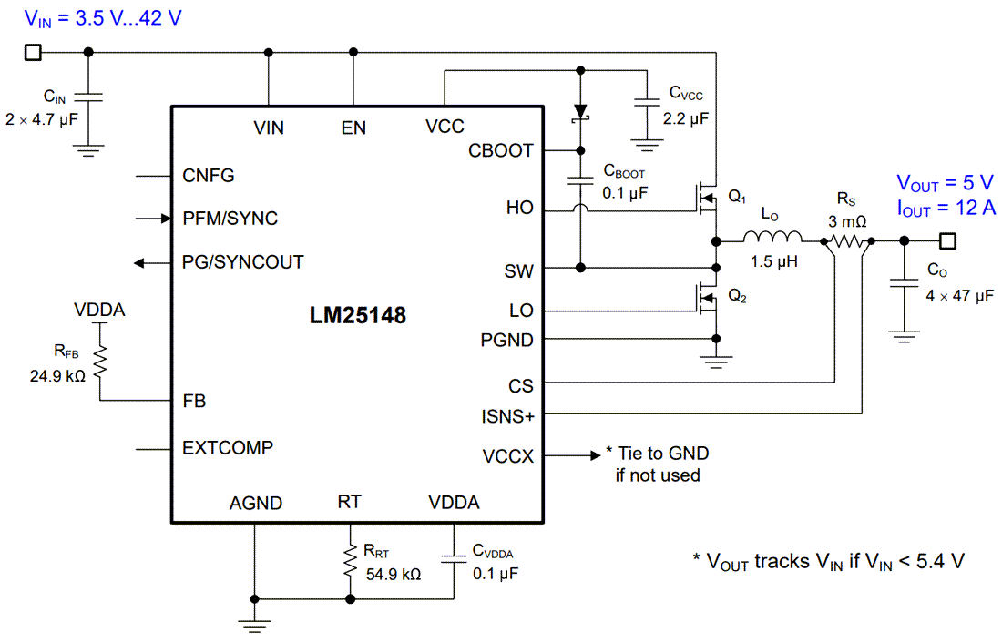 Schema - Texas Instruments Controller CC-CC buck LM25148/LM25148-Q1
