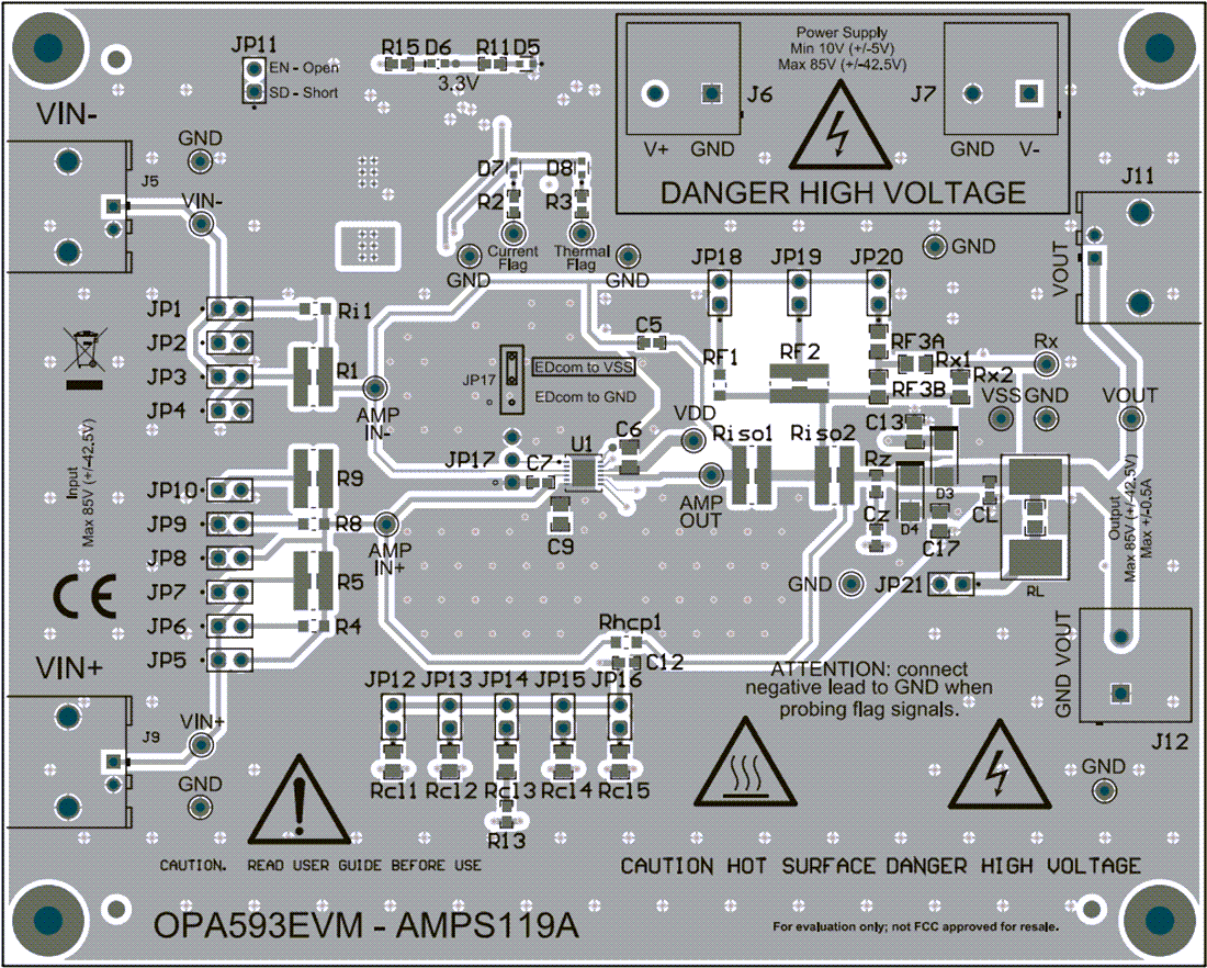 Disegno meccanico - Texas Instruments Modulo di valutazione degli amplificatori operazionali (EVM) OPA593EVM