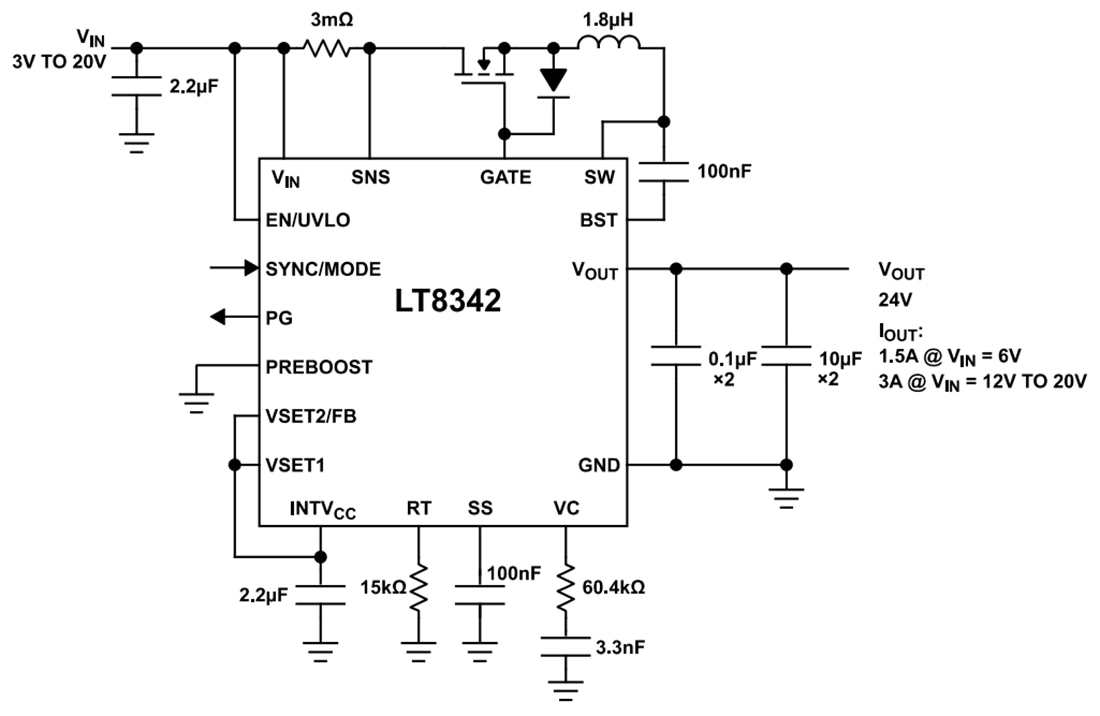 Analog Devices Inc. Convertitori step-up sincroni LT8342