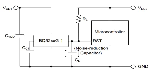 Schema di circuito di applicazione - ROHM Semiconductor CI di rilevamento di tensione (ripristino) CMOS BD5230G-1TR