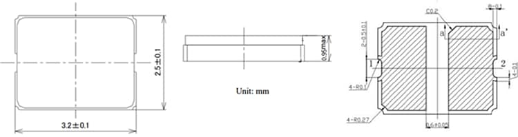 Mechanical Drawing - ECS ECX-33AQ Miniature SMD Crystals