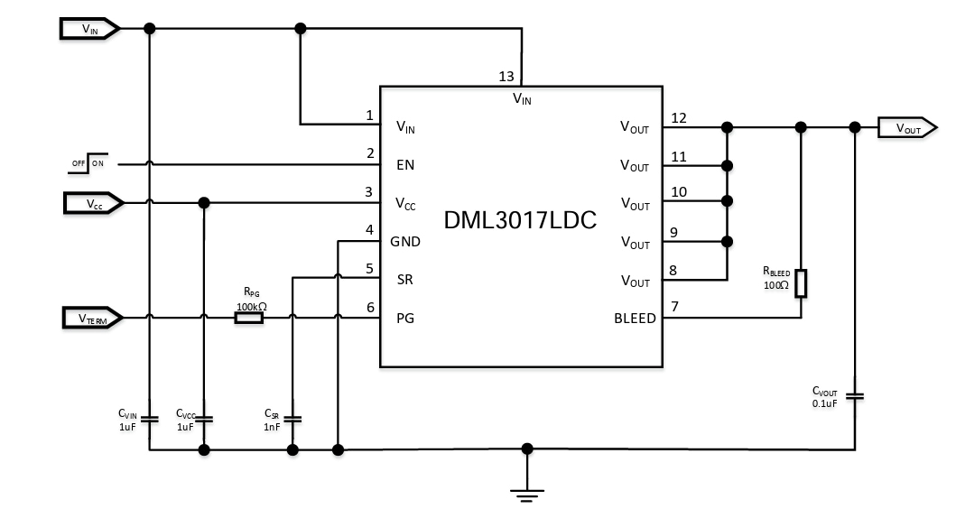 Schema di circuito di applicazione - Diodes Incorporated DML3017LDC interruttori di carico intelligente a canale singolo