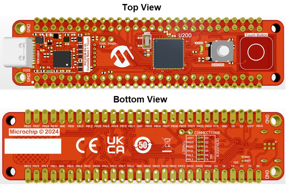 Disegno meccanico - Microchip Technology PIC32CM GV-VL Curiosity Kit di valutazione Nano+ Touch