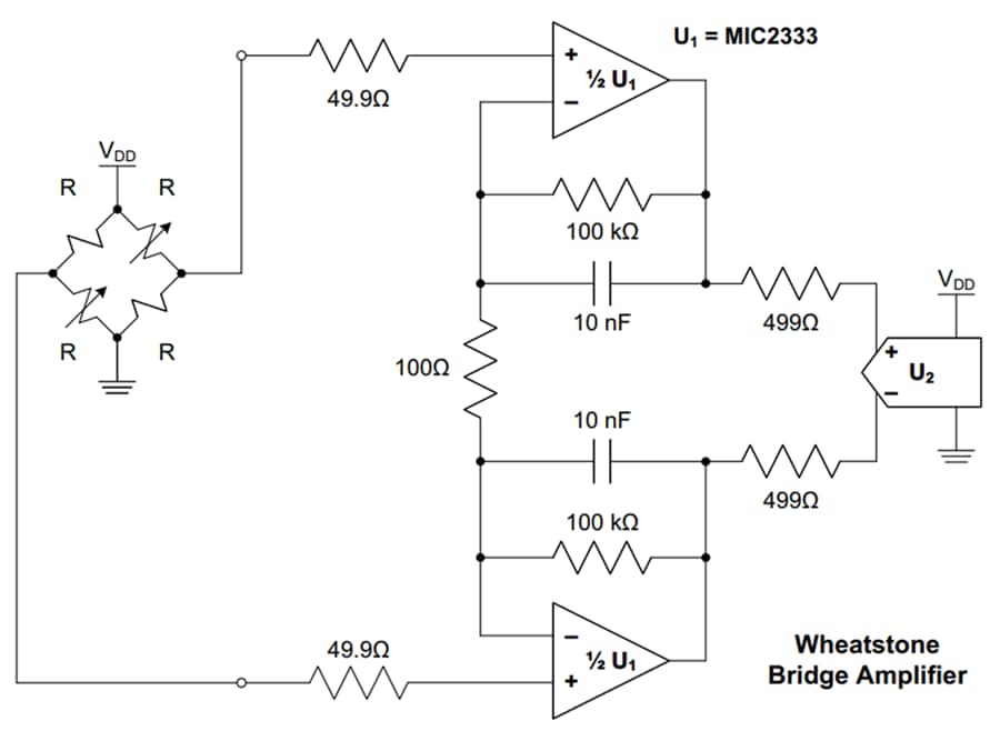 Schema di circuito di applicazione - Microchip Technology Amplificatori operazionali a deriva zero MIC333/MIC2333
