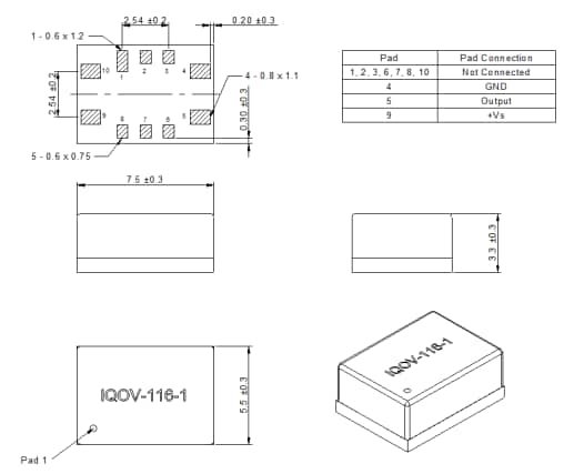 Mechanical Drawing - IQD IQOV-116-1 OCXO Miniature Oscillators Mechanical Drawing - IQD IQOV-116-1 OCXO Miniature Oscillators
