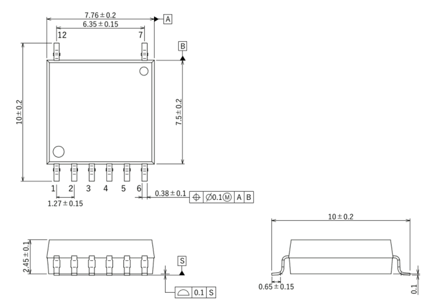 Disegno meccanico - Toshiba Fotoaccoppiatore/fotorelé AEC-Q101 TLX9161T
