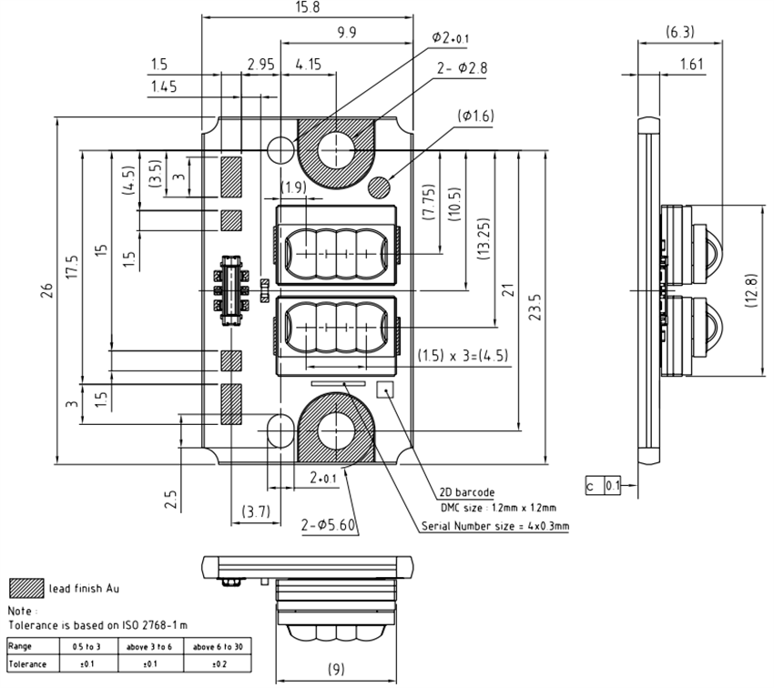Disegno meccanico - ams OSRAM Laser a emissione di bordo multi-die Vegalas™ Power PLPM7