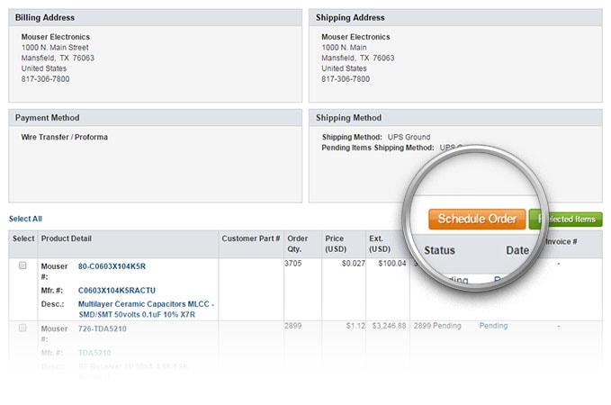 Pulsante Programma ordine sulla pagina Cronologia ordini.